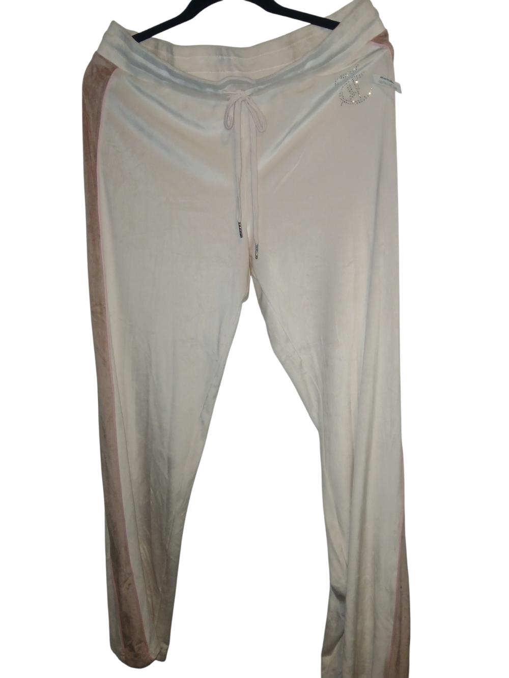 Juicy Couture Cream Velour Joggers with Pink Side Panels and Rhinestone Logo